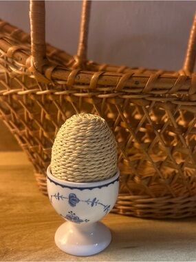 Vintage Made In England Blue & White Egg Cup Trinket Shelf Decor